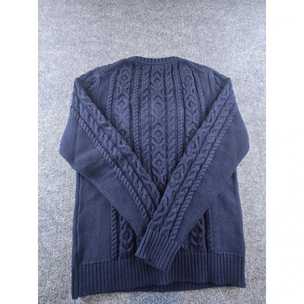 LL Bean Mens Navy Blue Cable Knit Crewneck Sweater Small Regular Fisherman